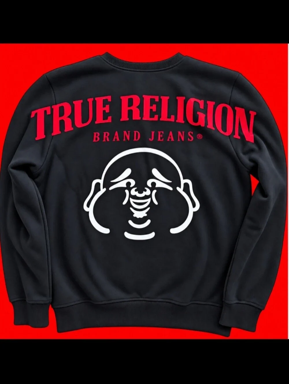 True Religion Jet Black Oversize TR Buddha Zip Hoodie Mens Size M NWT